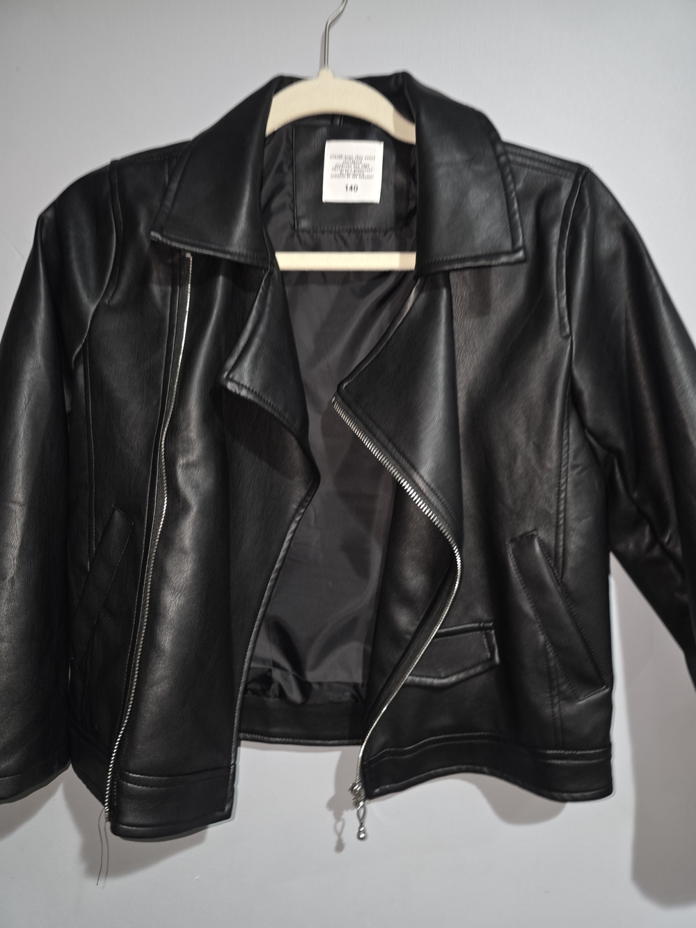 Girls Classic Black Faux Leather Moto Jacket - Unbranded--Size 8/10